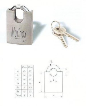 CADENAS TOUT INOX - 40mm - 2 CLES